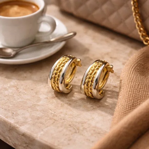 ✨ Vintage Chico’s Two-Tone Braided Hoop Earrings - Picture 3 of 8